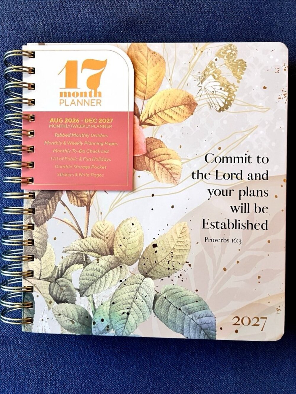 17 Month 2026-2027 Planner Scripture Weekly Planning  Rose Flower Proverbs 16:3